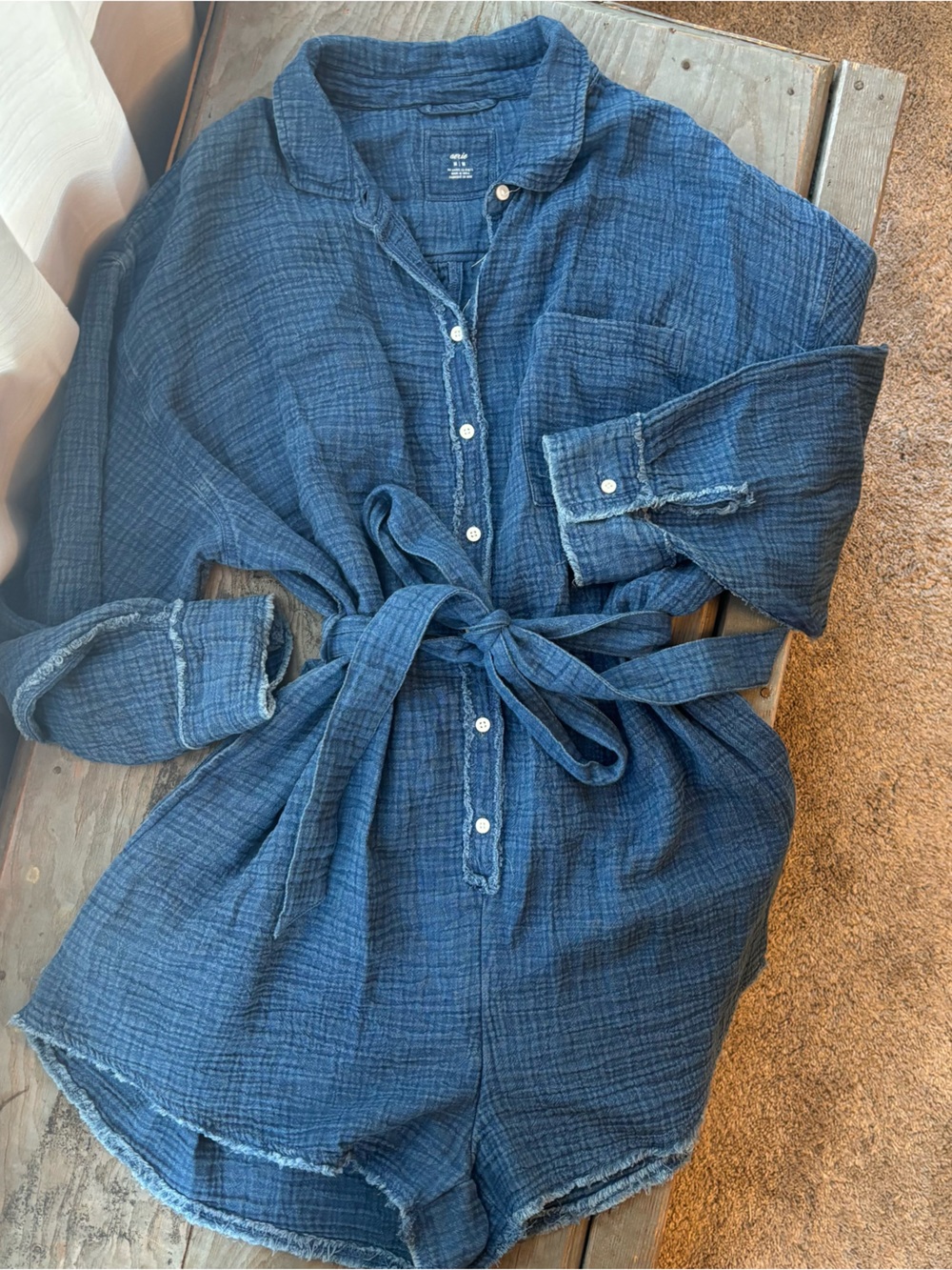 aerie Indigo Gauze shorts Romper | size medium